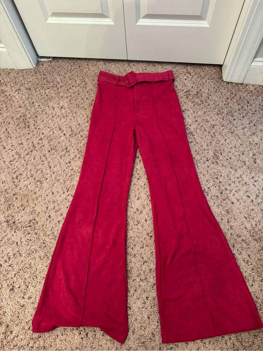 High-Waist Fuchsia Flare Pants with Belt